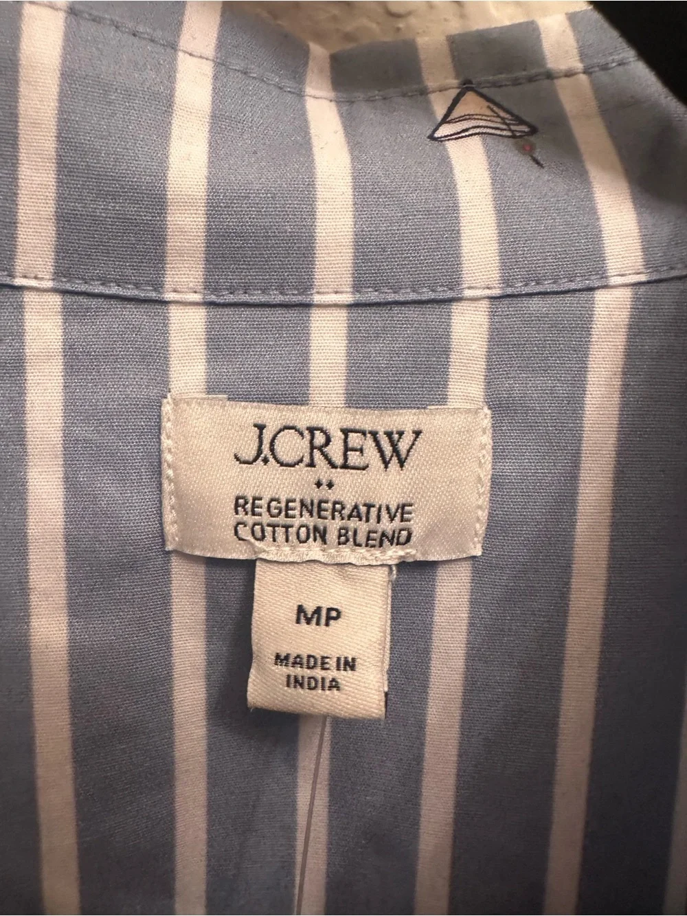 J. Crew Light Blue and White Striped Button-Down Shirt with Embroidered Motif